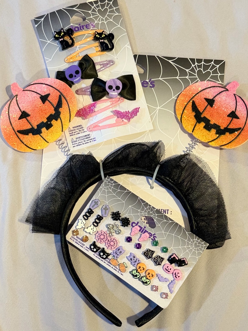 Claire's Kids Pumpkin Headband Hair Clip Stud Earrings Halloween Set